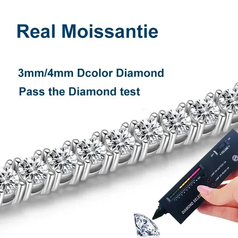 NeeTim 3mm 4mm Moissanite Tennis-Armbänder 925er Sterlingsilber Vollbesatz Diamant mit vergoldetem Armband Edler Schmuck für Damen und Herren