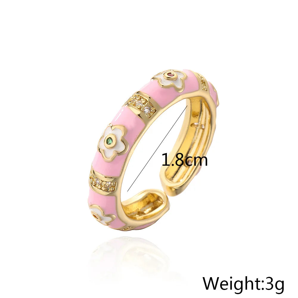 NEWBUY Bunte Emaille-Eheringe für Frauen, ovaler Blumen-Fingerring, weibliche Party-Schmuckaccessoires Großhandel