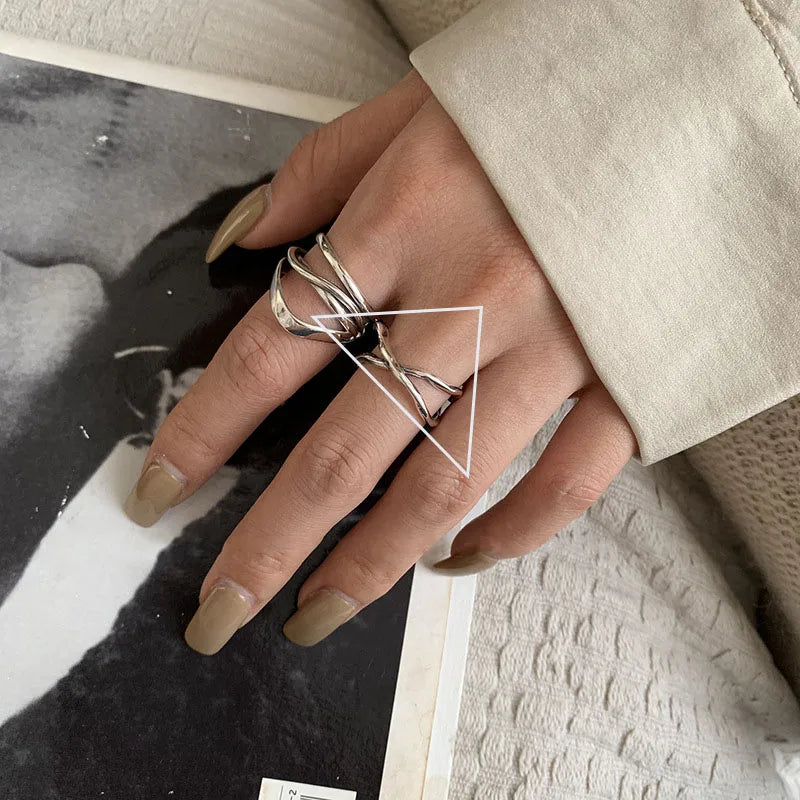 VENTFILLE Anillo de plata de ley 925 con diseño de gotas de agua irregulares, estilo retro simple, hecho a mano, para mujer