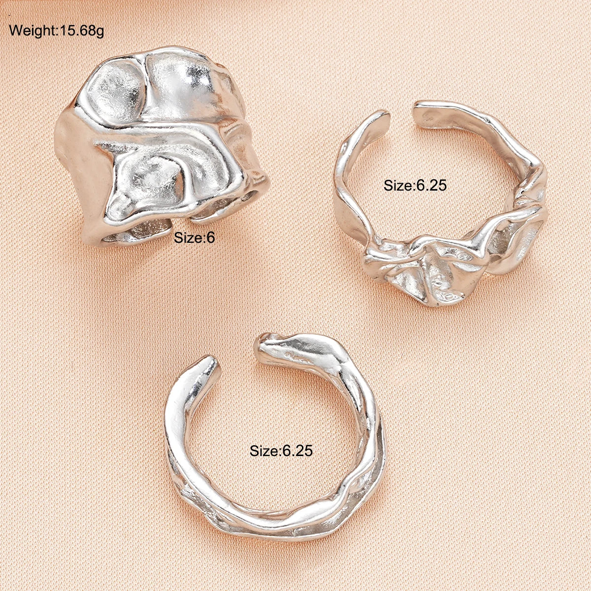 3 Stück Punk Chunky Irreguläre Ringe Set für Damen Kreative Geometrische Verstellbare Offene Fingerringe Mode Statement Schmuck Mädchen