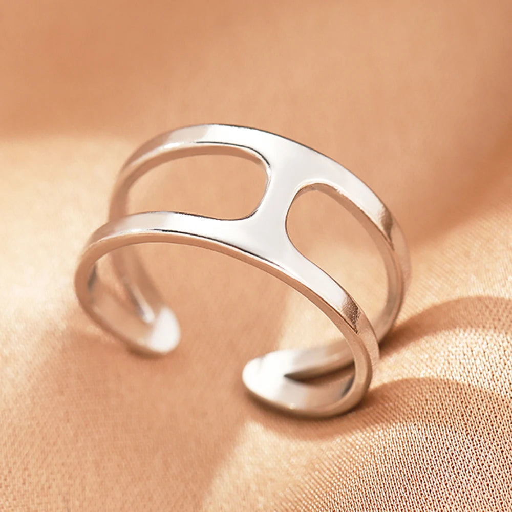 Edelstahlringe Vintage Exquisit Hohl Einstellbare Offene Statement-Ringe Leichte Luxus-Mode-Ringe für Frauen Schmuck Neu