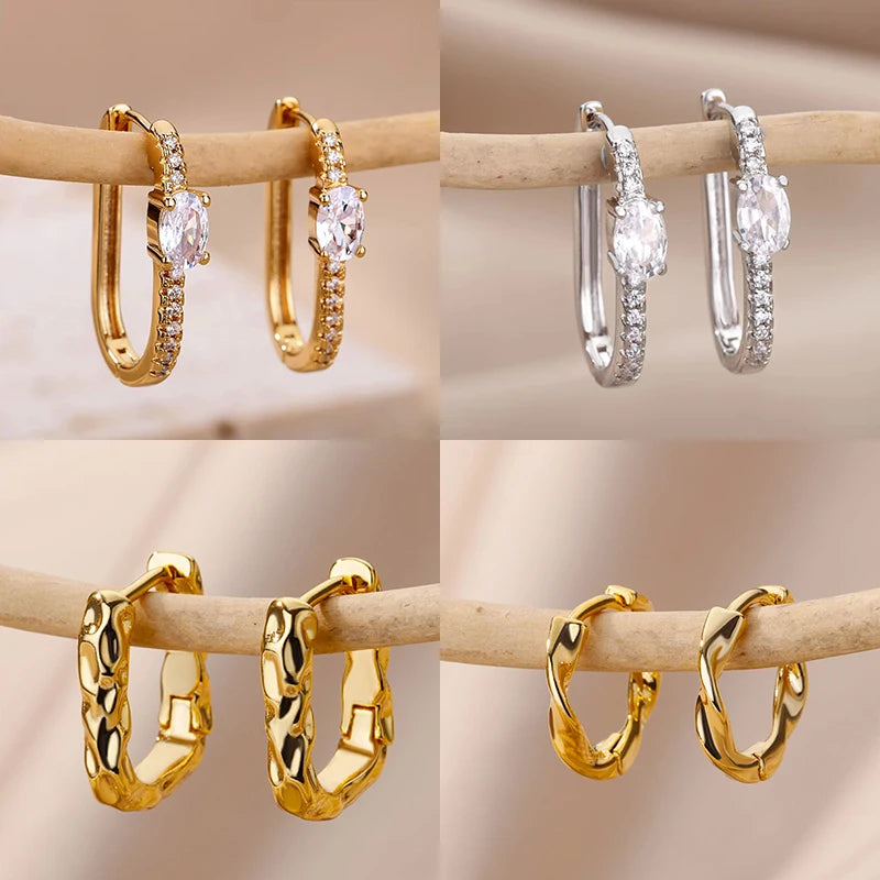 Minimalistische Zirkon-Rundohrringe für Frauen Edelstahl Unregelmäßige Ohrringe Mode Party Hochzeit Schmuck Geschenk Bijoux Femme 2022