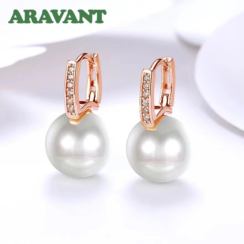 Aravant 925er Silber 18K Gold 12mm Perlen Ohrhänger für Frauen Hochzeit Mode Schmuck