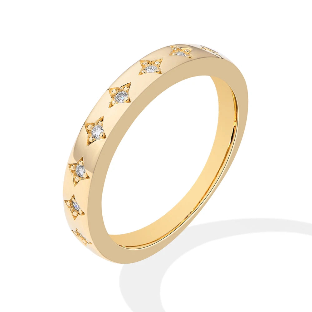 MINTYBOX Estrellas Anillos de Boda de Plata S925 con Moissanita para Mujer Anillo de Compromiso con Diamante de Laboratorio Chapado en Oro de 18K Joyería Fina
