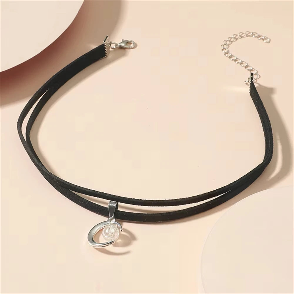 Moda Color Plata Luna Colgante Collar Gótico Acrílico Cuentas Franela Cuello Vintage Cadena Clavícula Gargantilla Kpop Joyería