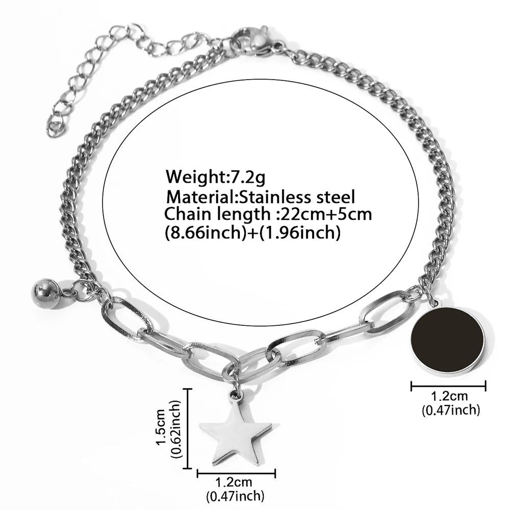Edelstahlarmbänder Retro-Stern-Anhänger Büroklammer-Kette Schwarz Hell Luxus-Armband für Damen Schmuck Feiertage Bankett Geschenk