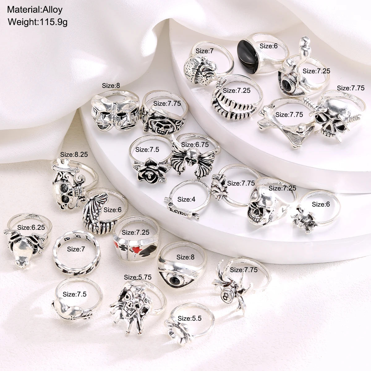 24-teiliges Gothic-Skelett-Unisex-Ring-Set Punk Grunge Schmetterling Frosch Damen Herren Schmuck Hip Hop Party Street Ring Accessoires Geschenk