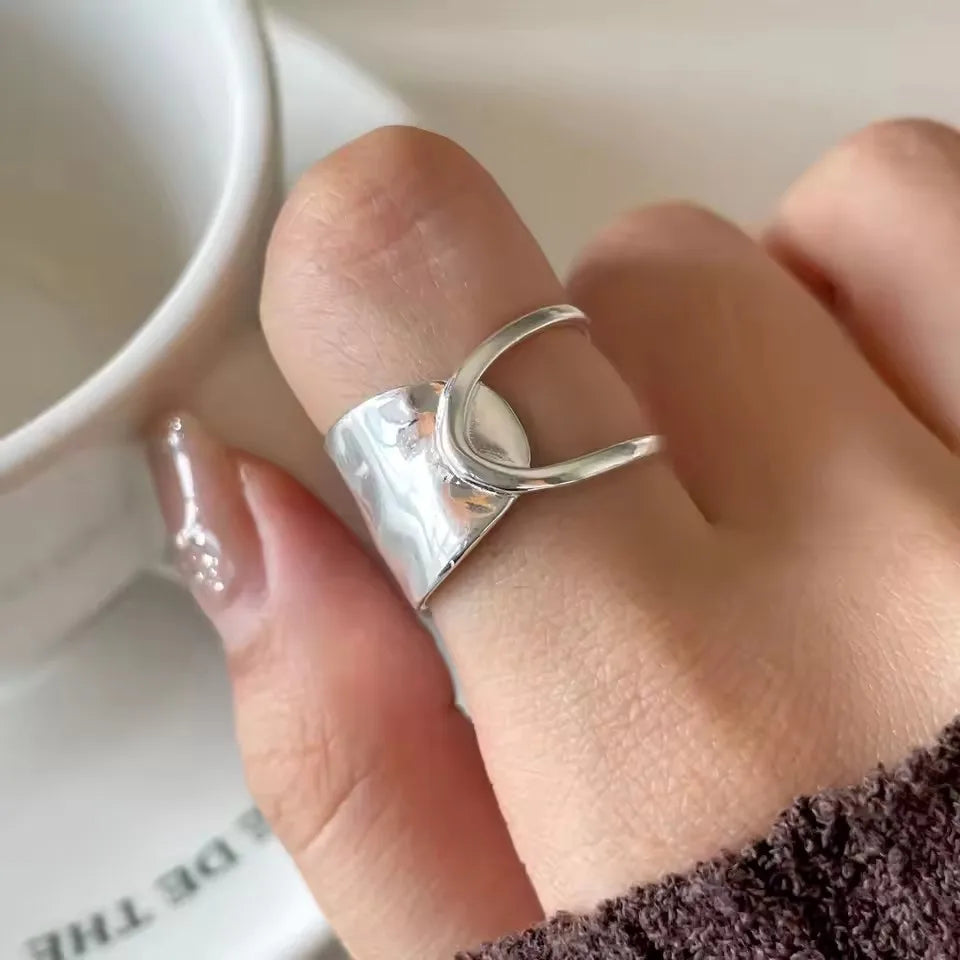 Anillo Nudo Cadena Plata de Ley 925 para Mujer, Anillo Ancho de Diseño Geométrico Rock Punk, Regalo de Joyería, Venta al por Mayor y Dropshipping