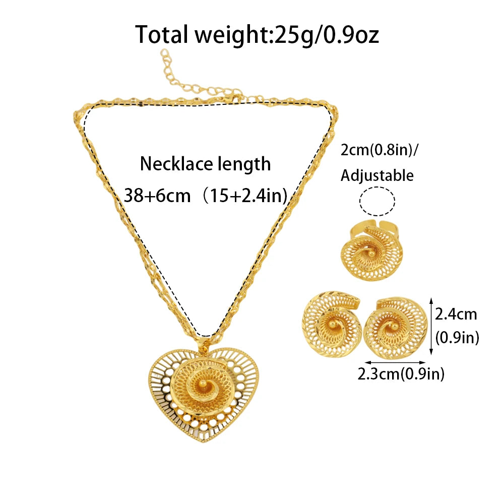 Afrikanisches Goldfarbenes Damen-Halsketten- und Ohrringe-Set im Trend Dubai Blumen-Hohl-Schmuckset Geschenk für Party, Hochzeit, Alltag