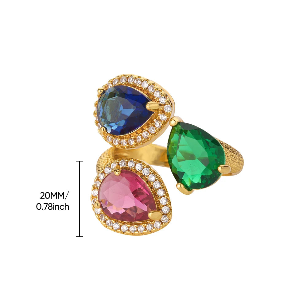 Luxuriöse bunte Zirkonringe für Damen, modischer goldfarbener Edelstahl-Offener Fingerring, Hochzeitsparty, ästhetischer Schmuck, Geschenk