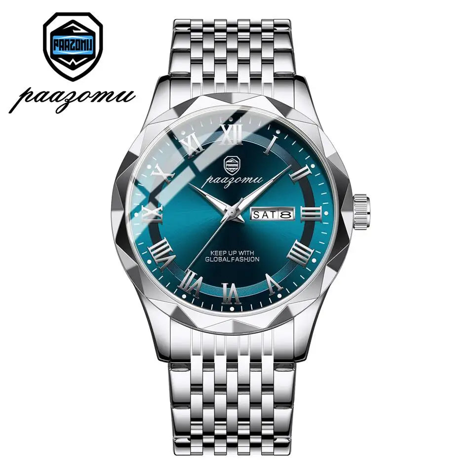 PAAZOMU Top Original Reloj de Hombre Impermeable Luminoso con Fecha Rectangular Reloj de Pulsera para Hombre Malla de Acero Inoxidable Relojes de Cuarzo para Hombre
