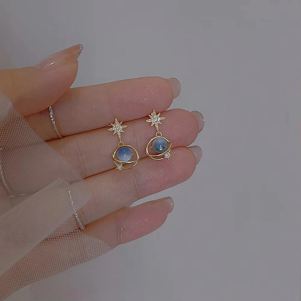 Fashion Cosmic Star River Ohrringe Blau Opal Nische Einzigartige Planeten-Ohrringe Ohrstecker Damen Vielseitiger Ohrschmuck