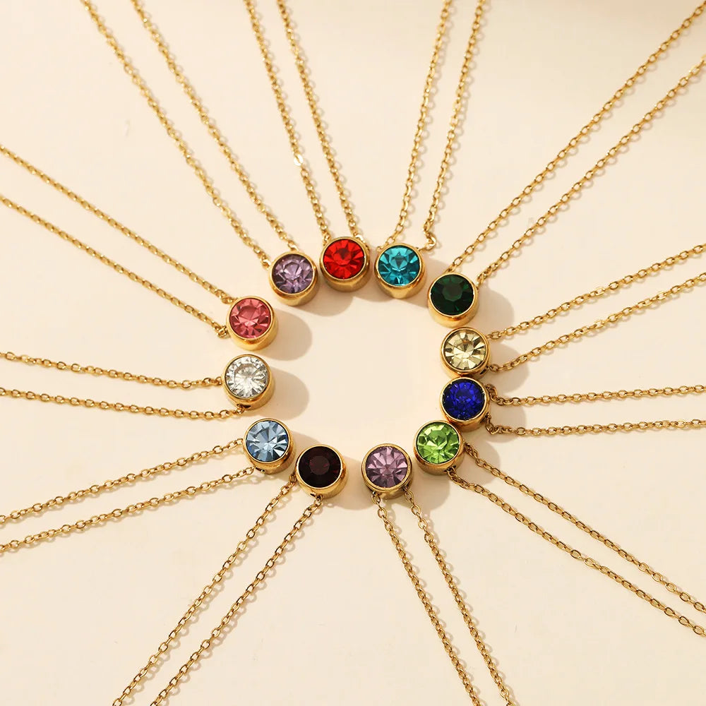 SUNIBI Edelstahl Geburtsstein-Halskette für Damen, goldfarben, Brautschmuck, Designer-Anhänger, Halsketten, Geburtstagsgeschenk, Großhandel
