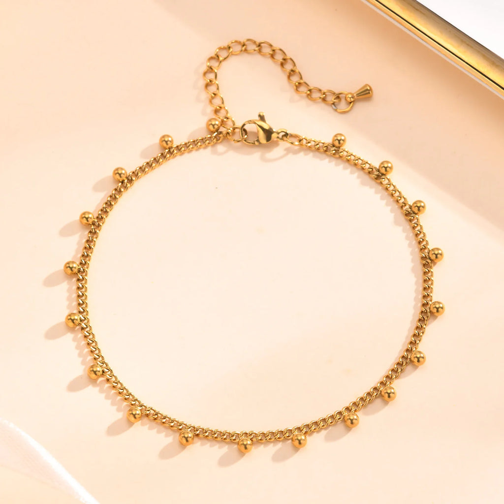 Fußkettchen Armband für Beine aus Edelstahl, wasserdicht, verstellbar, Strandperlen, Kugel, kubanische Gliederkette, Sommer, Boho-Fußschmuck für Damen