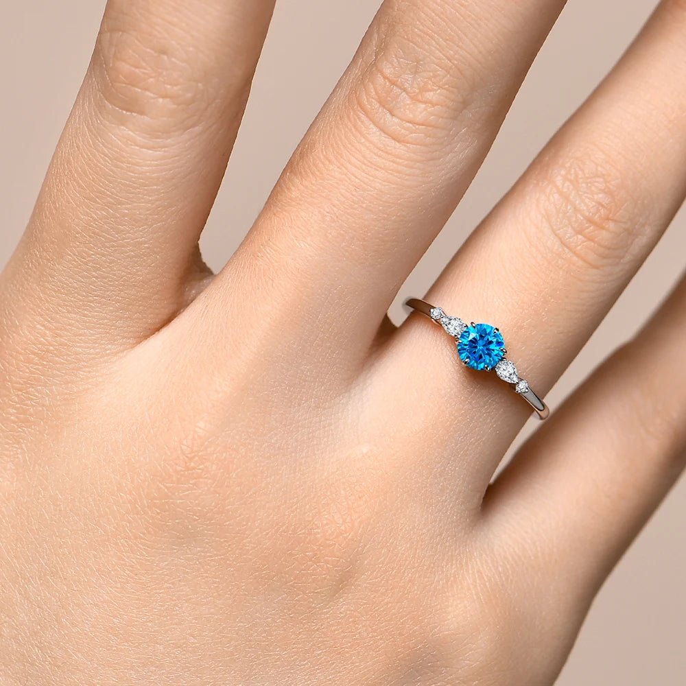 MINTYBOX Nuevo anillo de moissanita azul colorido talla redonda D de 0,5 ct para mujer, oro macizo de 10K 14K 18K, joyería de Halloween, fiesta