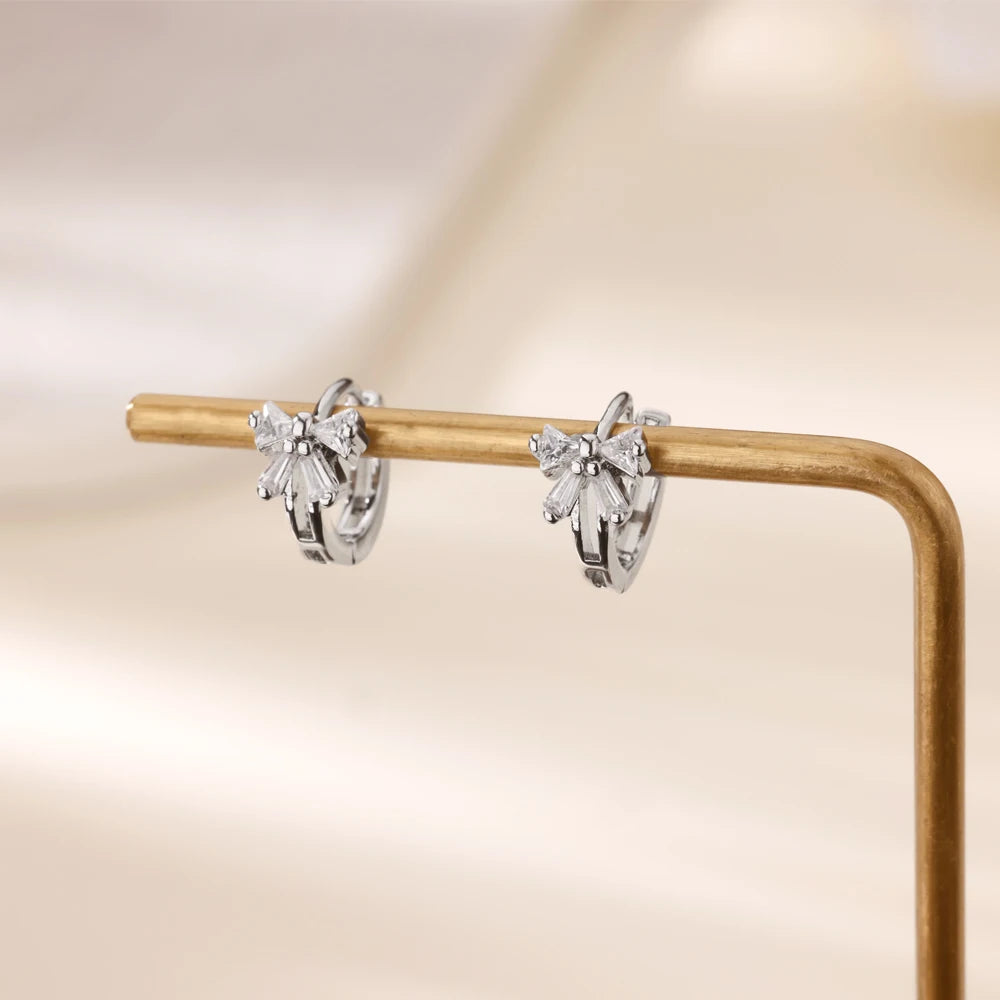 Elegante Zirkon-Schleifenohrringe für Frauen Edelstahl Goldfarbene Schleifenohrringe Luxus Hochzeits wasserdichter Schmuck Geschenk