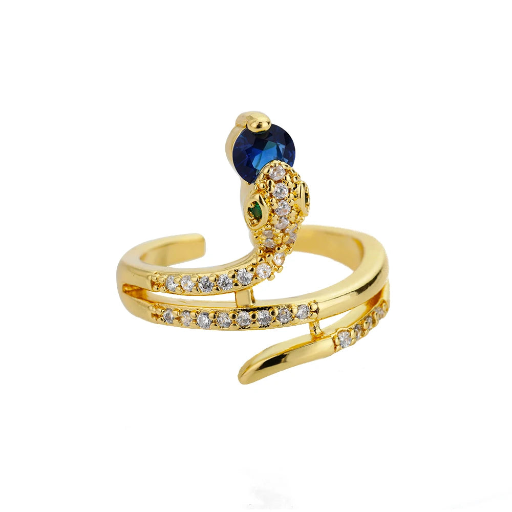 Edelstahl Schlangenringe für Damen Herren Goldfarben Offen Verstellbar Zirkon Ring Vintage Gothic Ästhetischer Schmuck anillos mujer