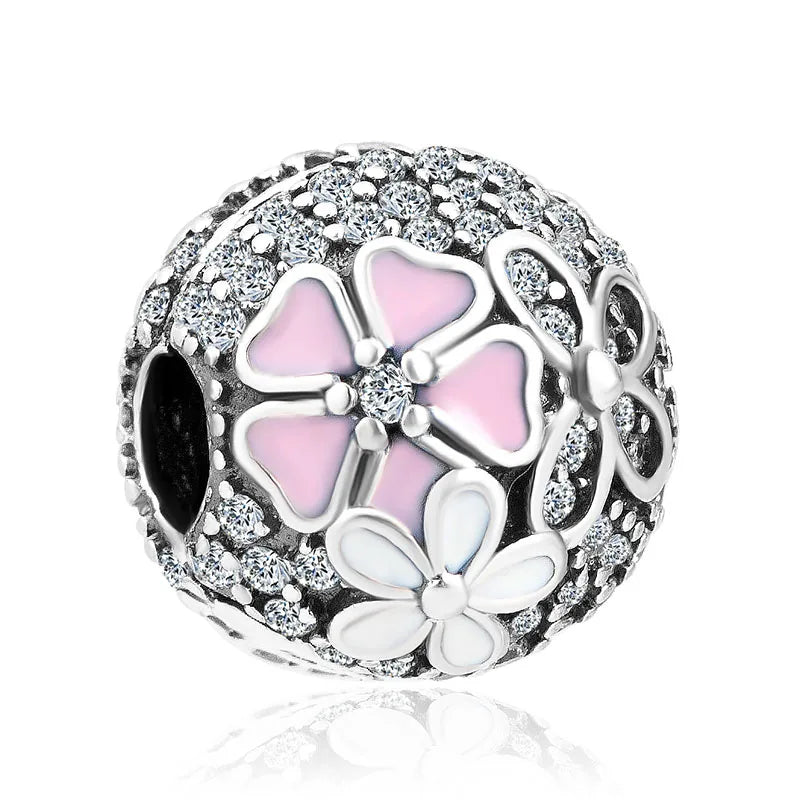Heiß begehrtes 925er Silber Rosa Serie Blume Hundepfote herzförmiger Anhänger, passend für originale Armband DIY Accessoires, exquisiter Schmuck
