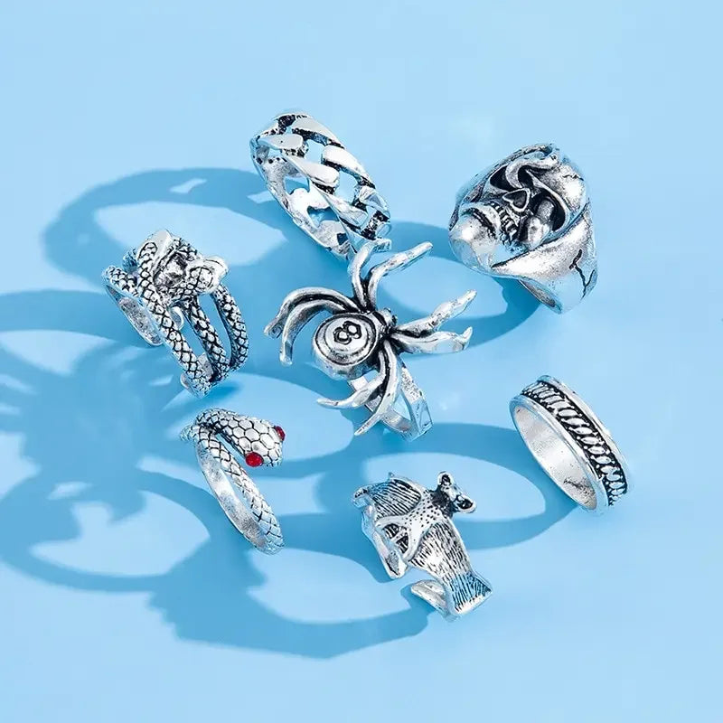 Punk Gothic Skelett Unisex Ring Set Grunge Schmetterling Frosch Frau Mann Schmuck Hip Hop Party Street Ring 2024 Neues Schmuckgeschenk