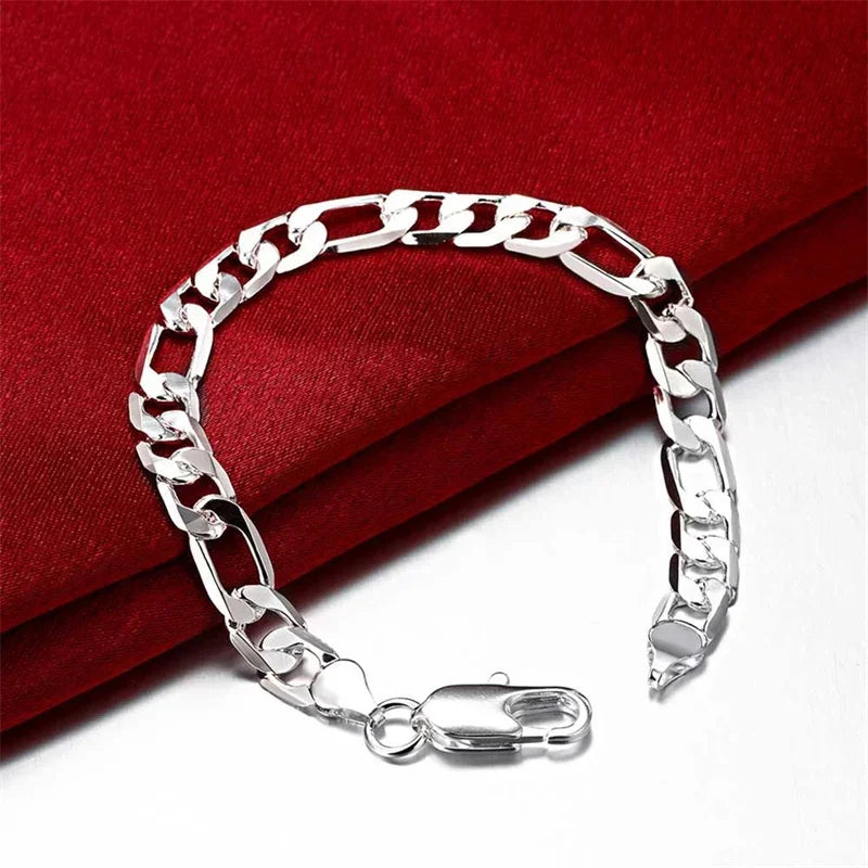 925er Sterlingsilber Armband Halskette Schmuckset Herren Und Damen Klassische 8MM Kette Mode Charme Hochzeit Feiertagsgeschenk