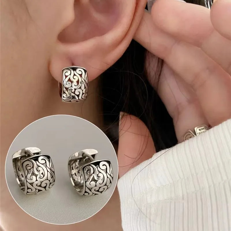 Ohrringe aus Sterlingsilber 925, Textur, Blumen, für Damen, Gothic, trendy, schlicht, Retro, Ohrring, Schmuck, Party-Accessoires
