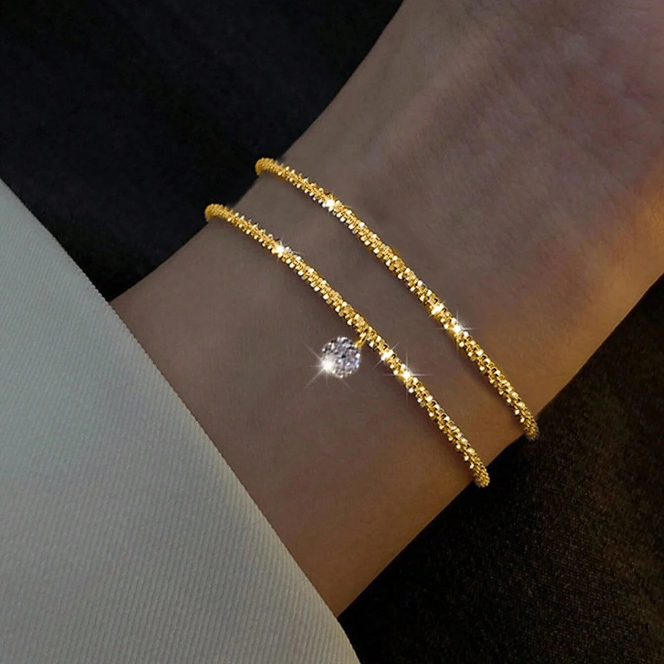 6 Stück Fashion Gold Farbe Funkelnde Verstellbare Armreifen Set für Frauen Elegante Feine Armbänder Neue Hochzeit Party Schmuck Geschenke