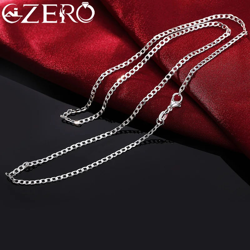 925 Sterling Silber Halskette 16/18/20/22/24/26/28/30 Zoll Klassische 2MM flache Seitenkette für Damen Herren Schmuck Geschenk Party