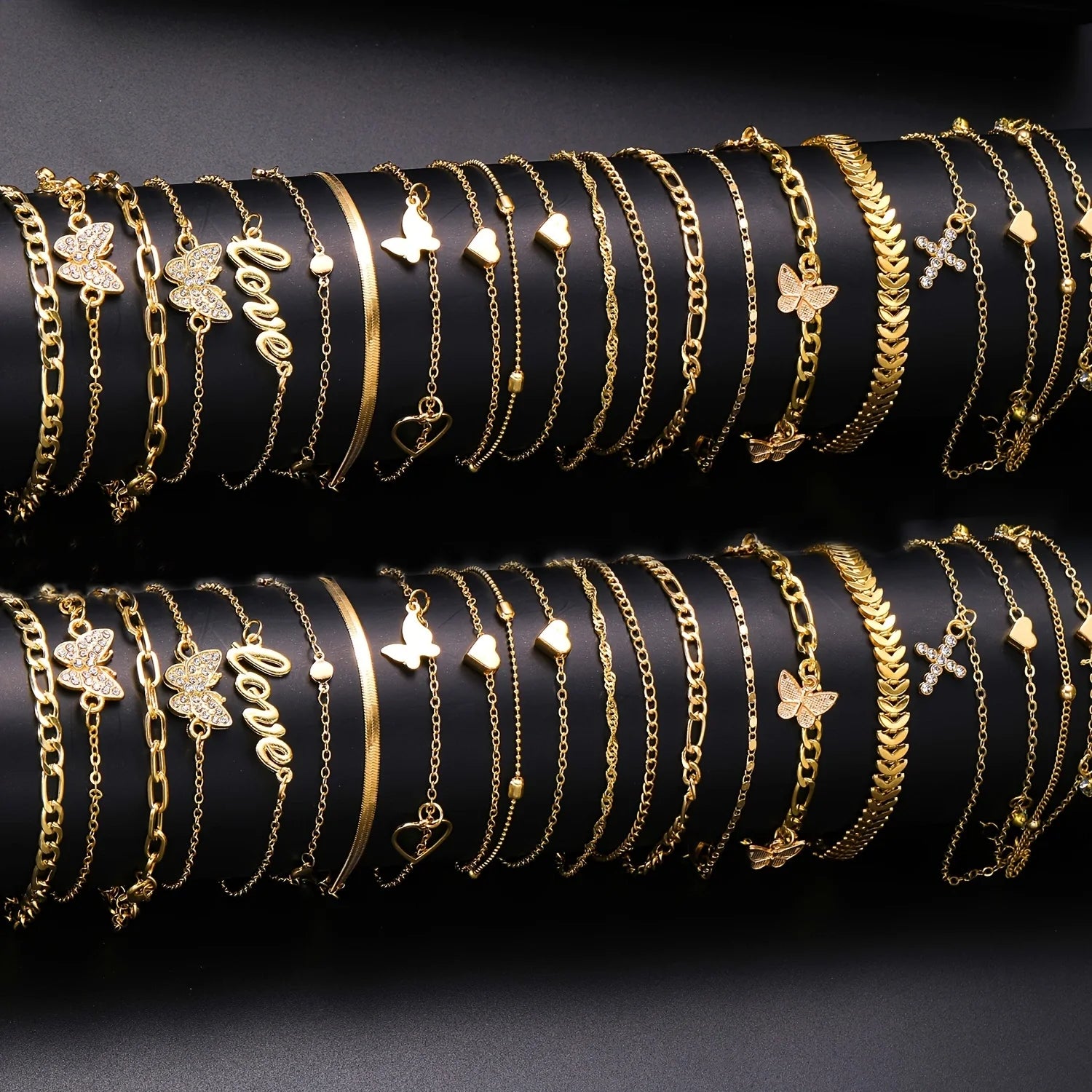 18-teiliges böhmisches Sommer-Strand-Fußkettchen-Set für Frauen, Vintage Schmetterling Herz Kristall Anhänger Fußarmbänder, Mode Schmuck Geschenk Neu