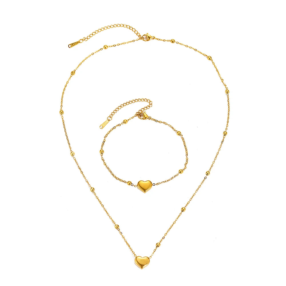 DOTIFI Edelstahl Stereoskopischer Herz-Anhänger Halskette Armband Schmuckset Einfach Mode Pendler Für Frauen Schmuck Geschenk