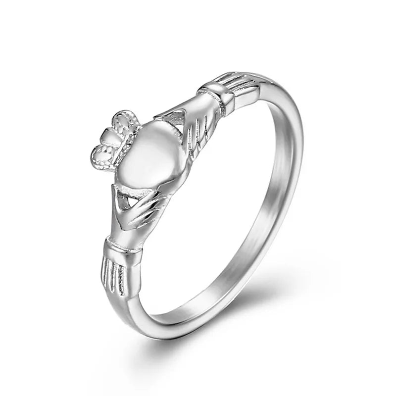Edelstahl Irischer Claddagh-Ring Herz Krone Hochzeits-Versprechensring für Damen Herren Größe 4-10