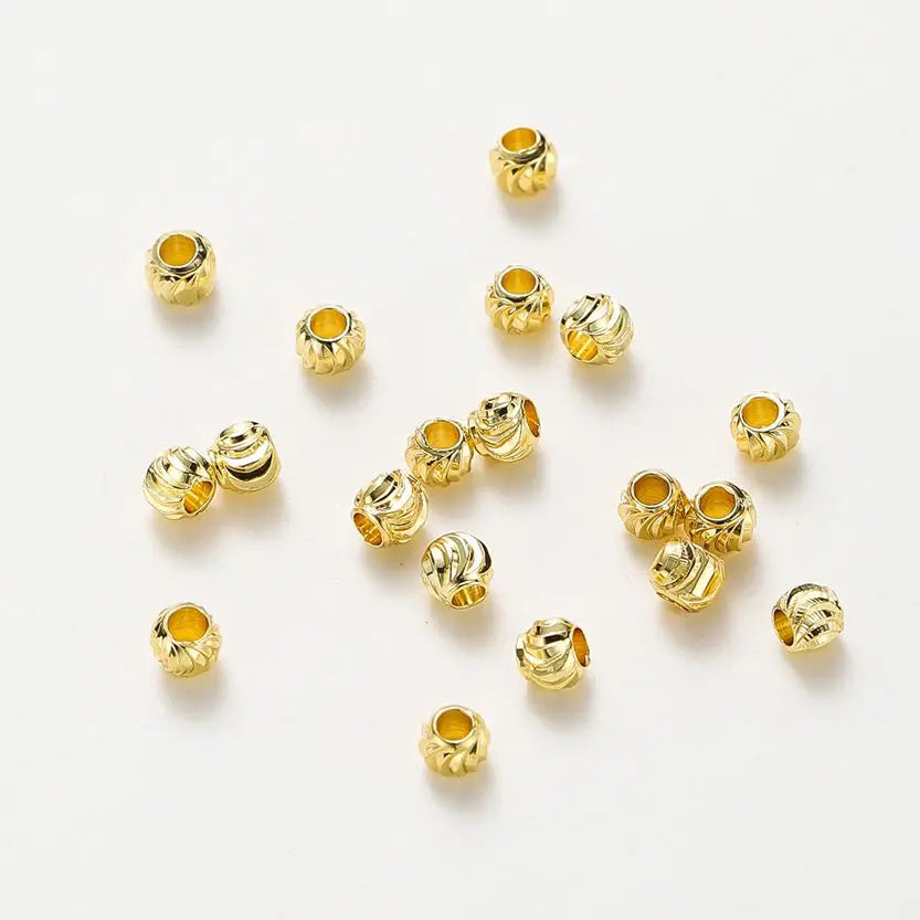50 unidades de accesorios de joyería DIY chapados en oro de 14K y 18K, cuentas de flores cortadas a rayas de 2,5, 3, 4, 5 y 6 mm, cuentas espaciadoras a granel para manualidades de abalorios