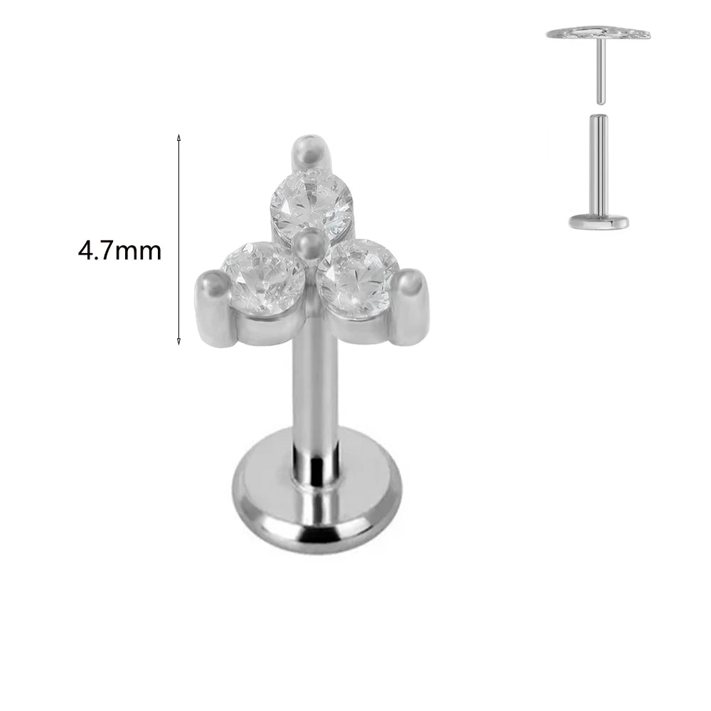 ASTM F136 G23 Titan Labret Piercing Seestern Ohrstecker Biene Blatt Push-In CZ Gewindeloser Knorpel 16/18/20G Körperschmuck