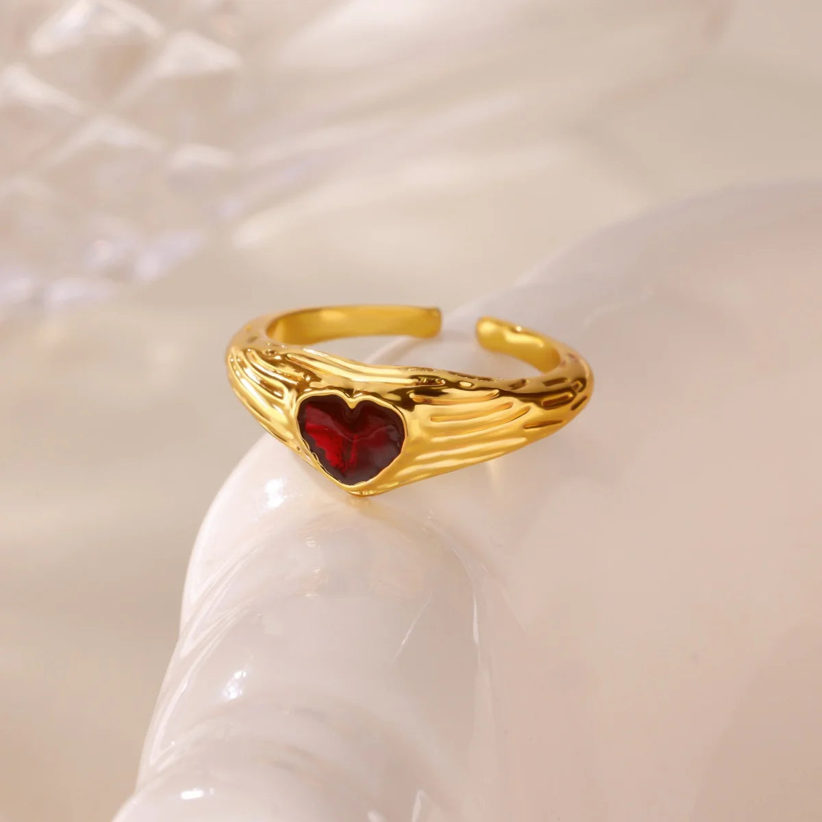 Punk Rote Zirkon Herzringe für Frauen Edelstahl Goldfarbe Günstiger Offener Ring 2025 Neue Mode Hochzeit Paar Schmuck Geschenk