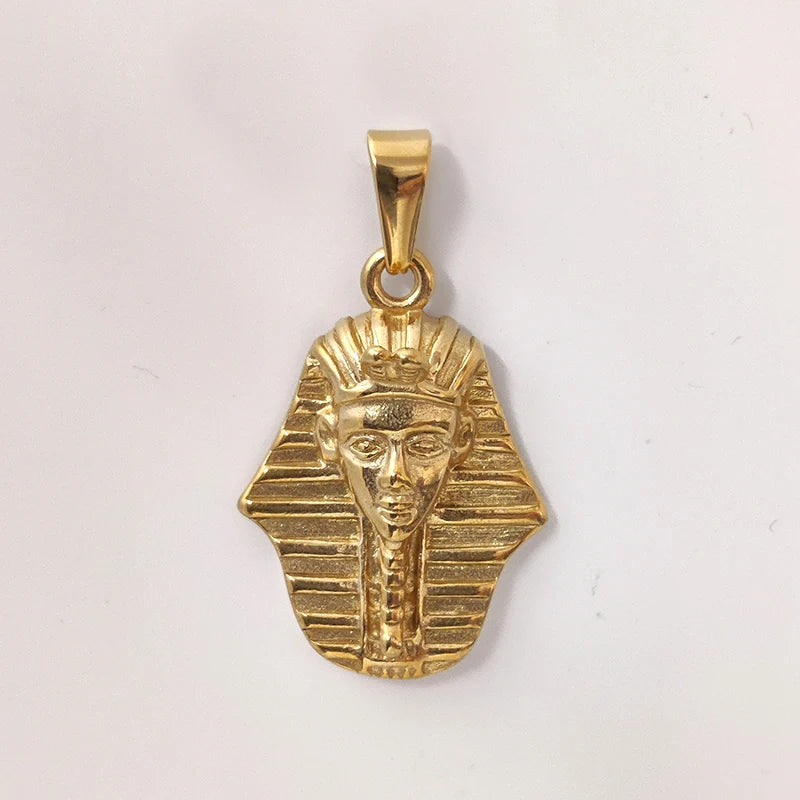 Colgante de Acero Inoxidable Chapado en Oro de 18K Retrato de Faraón Egipcio Vintage Cráneo de León y Encantos de Mano Fantasma Joyería de Moda