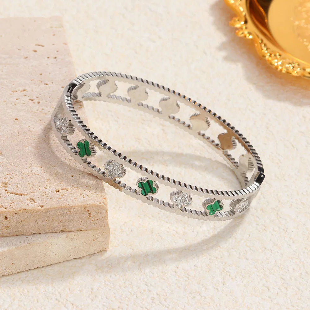 Klassisches Edelstahl-Zirkon-Emaille-Damenarmband, hochwertiges wasserdichtes Metallarmband, Hochzeitspartyschmuck