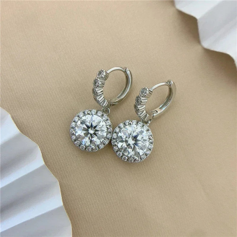 Pendientes colgantes de moissanita NeeTim 3ct con diamantes para mujer, diamantes de laboratorio, plata de ley 925 con baño de oro, joyería para fiesta de boda