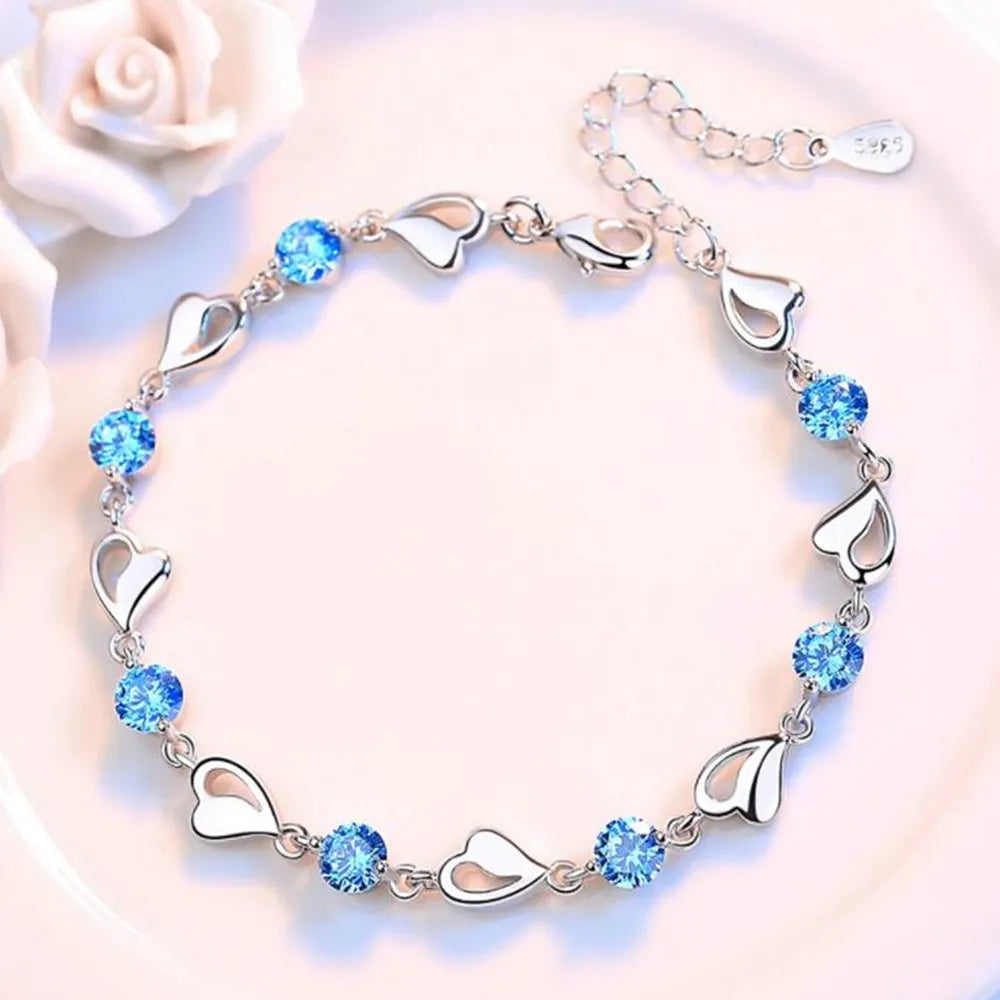 URBABY 925 Sterling Silber Armband Schmuck Hochwertiges Retro Herz Hochzeit Zirkonia Länge 17CM+4CM