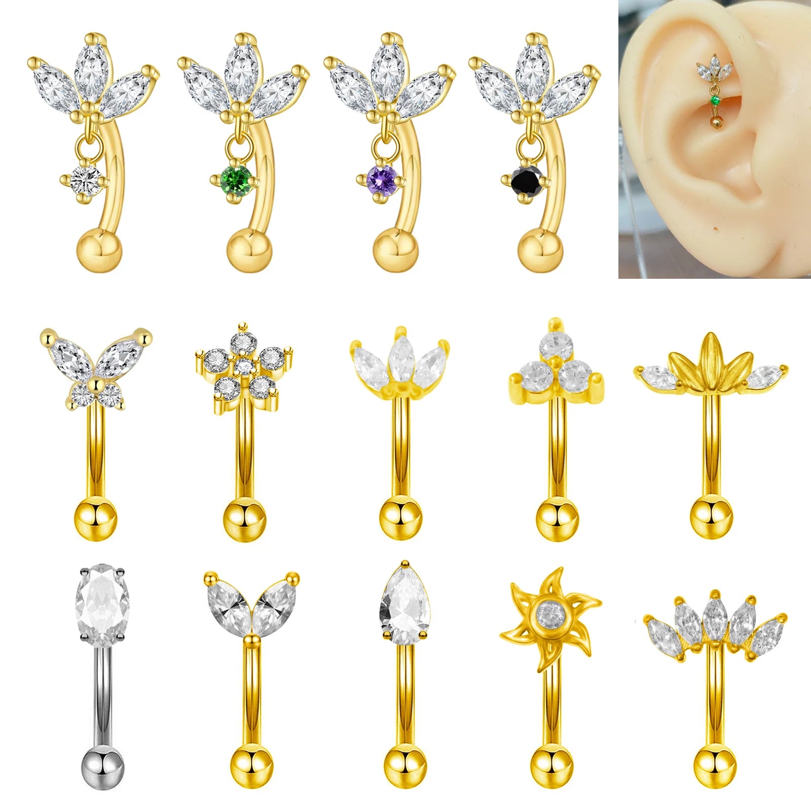 Rook piercing Butterfly Ear Cartilage Eyebrow Tragus Helix Piercing Stud Curved barbell Wholesale Body  Jewelry