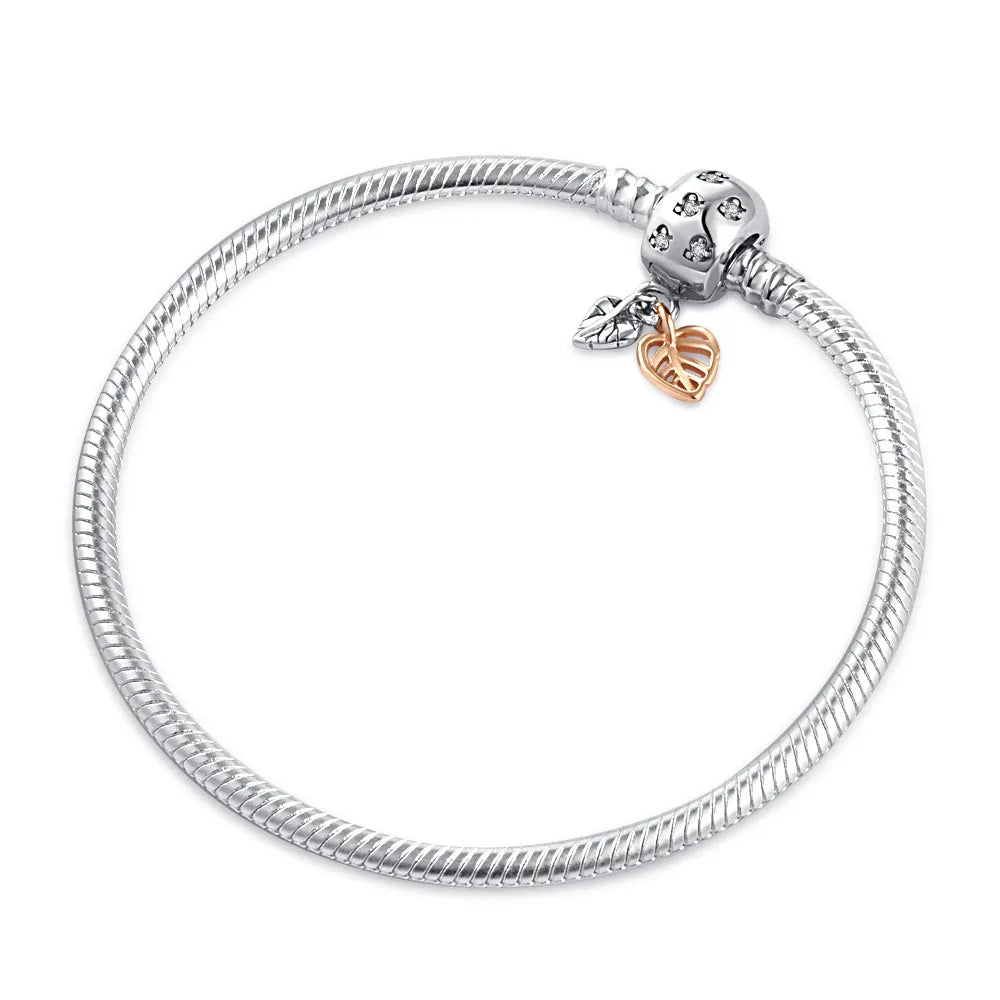 925 Sterling Silber Armbänder Herz Pavé Rot Blume Stern Clip Schlangenkettenarmband Liebe Armreifen DIY Feiner Schmuck