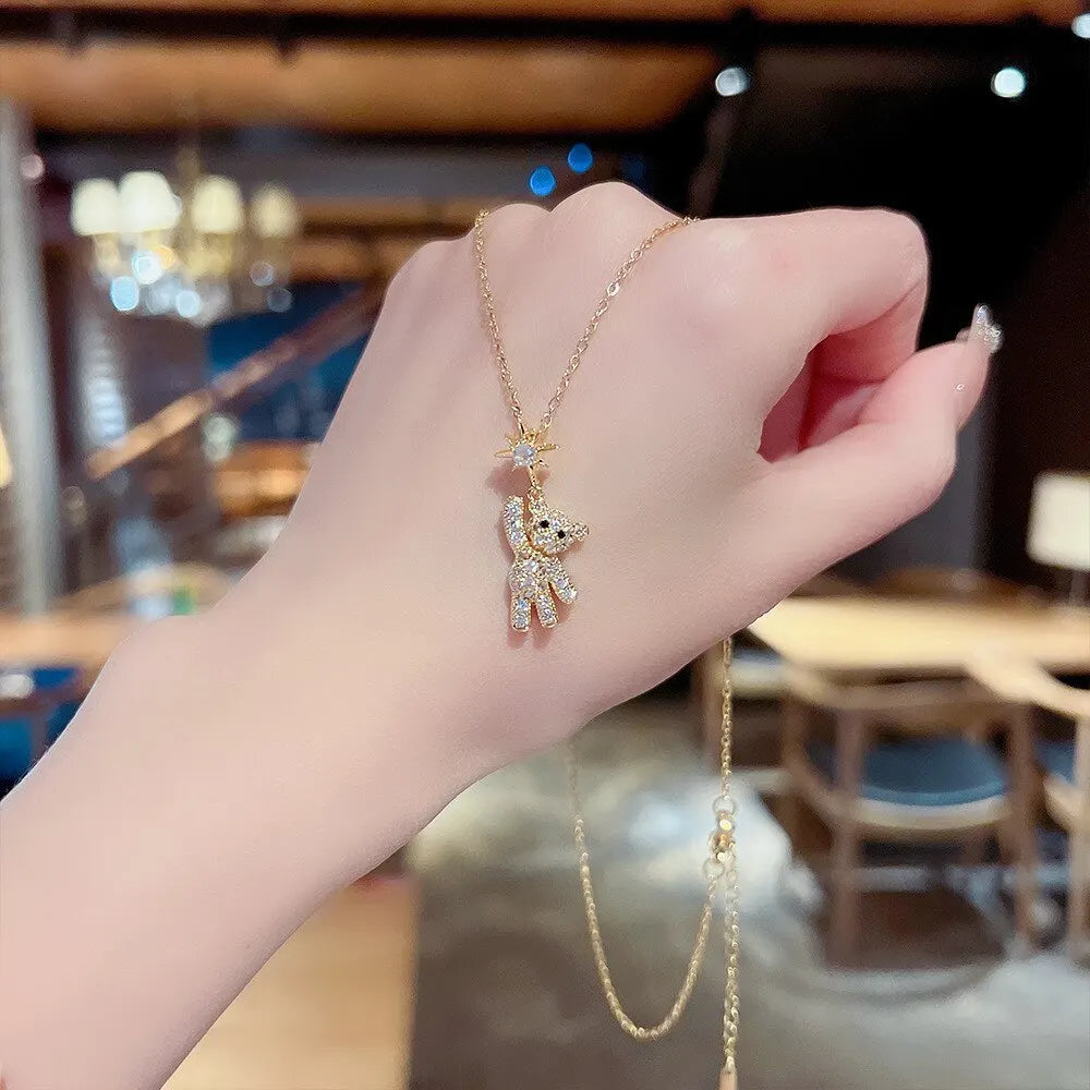 Obega Lovely Bear Necklaces for Women Cubic Zircon Inlaid Gold Color Neck Chain Female Necklaces Cute Jewelry Pendant