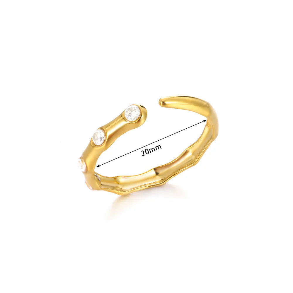 Grüner Zirkon Böser Blick Ringe für Frauen Edelstahl Goldfarben Geometrisch Offener Ring Neu Hochzeit Wasserdichter Modeschmuck Geschenk