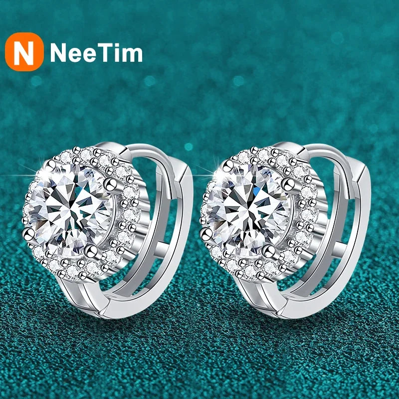 NeeTim Pendientes de moissanita de 1ct y 6,5 mm para mujer, de plata de ley S925 con chapado en oro de 18k, pendientes de tuerca de diamante para bodas y fiestas