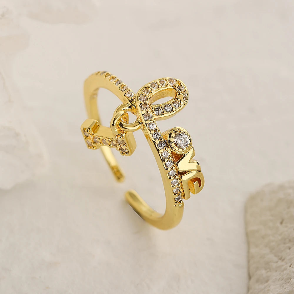 NEWBUY Einzigartiges Design Herzschloss Liebes-Offenringe Für Frauen Mädchen Goldfarbe Hochwertiger Verlobungsschmuck Femme Bijoux