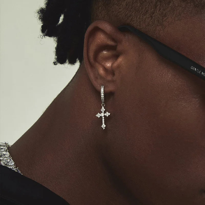Kreative Diamant-Kreuz-Ohrstecker für Herren und Damen, Nischen-Design, hochwertige, trendige West Coast Hip Hop Hipster Style