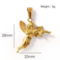 Collar con colgante de ángel 3D con pistola para hombre - chapado en oro de 18 quilates y cadena de cuerda de acero 316L, regalo de joyería gótica hip hop, "La venganza de Cupido"