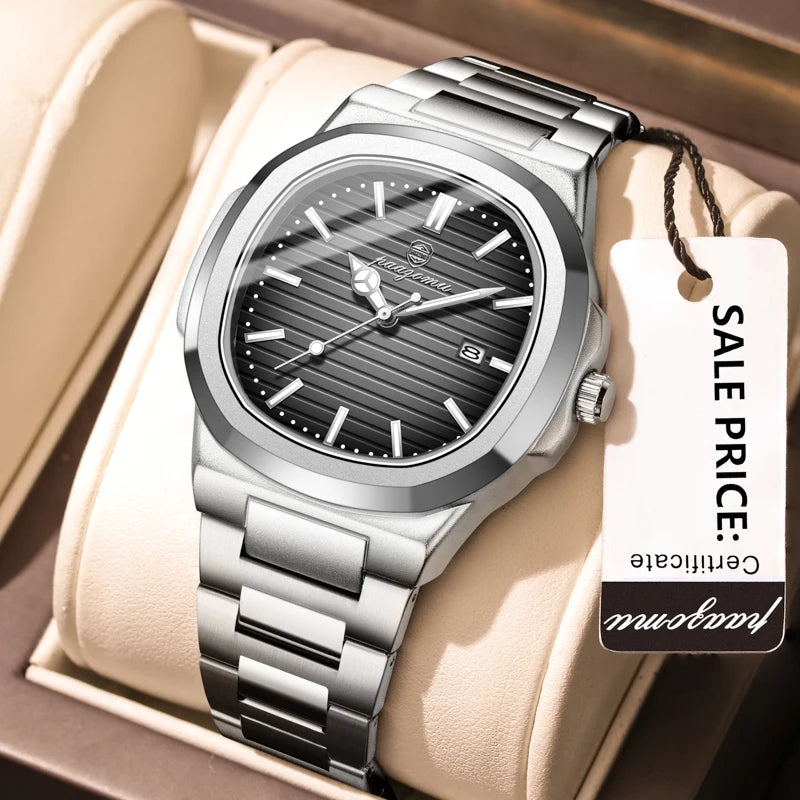 Reloj de pulsera de cuarzo PAAZOMU Business Casual para hombre, impermeable, con manecillas luminosas, correa clásica y duradera, reloj de moda para el trabajo diario