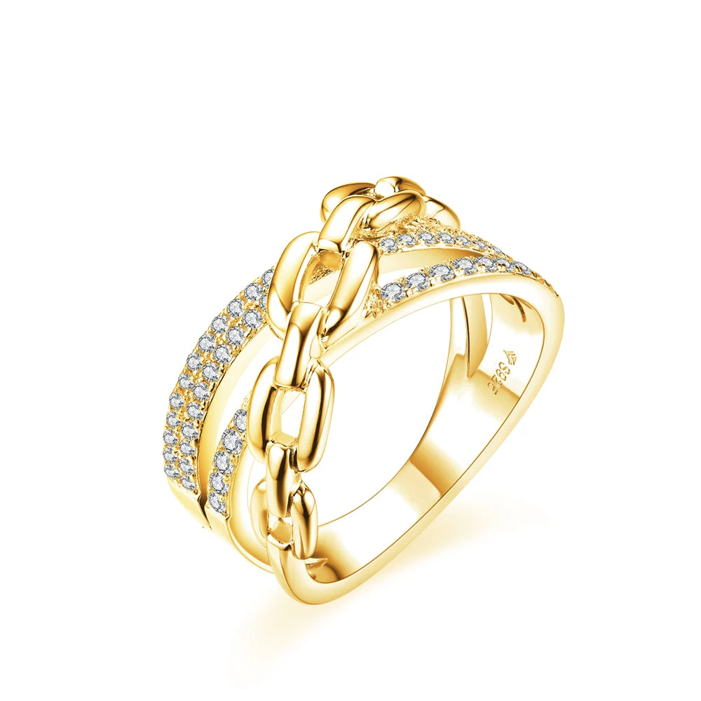 MINTYBOX S925 Anillo de moissanita con diamantes completos para mujer, de plata de ley chapada en oro de 18K, anillos de compromiso entrelazados, regalo de joyería fina
