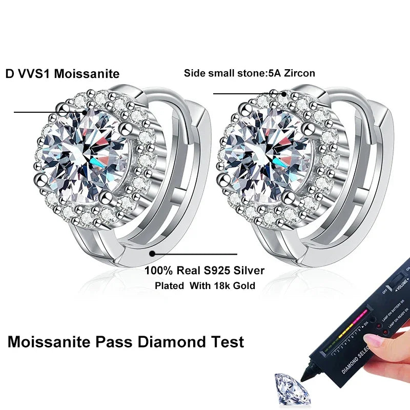 NeeTim 1ct 6.5mm Moissanit-Ohrringe für Frauen, S925 Sterlingsilber mit 18k vergoldeten Diamant-Ohrsteckern, Hochzeitsparty-Schmuck