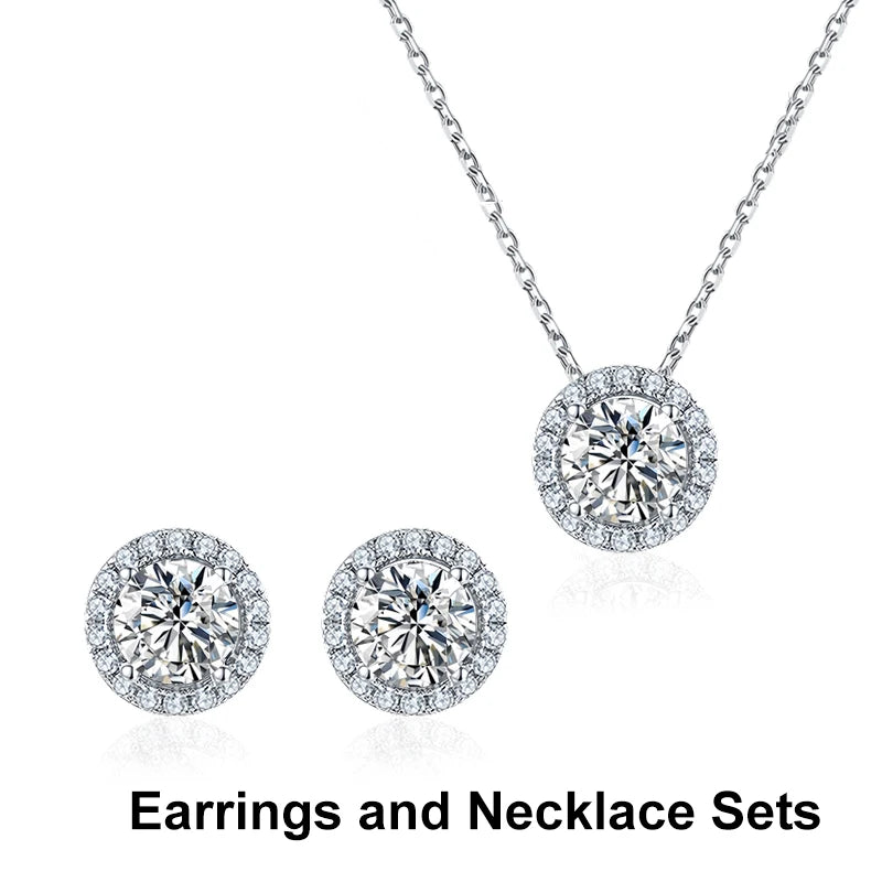 NeeTim 1ct D Color VVS1 Moissanite Schmuckset 925er Silber mit Weißgold vergoldeter Halskette und Ohrsteckern für Damen