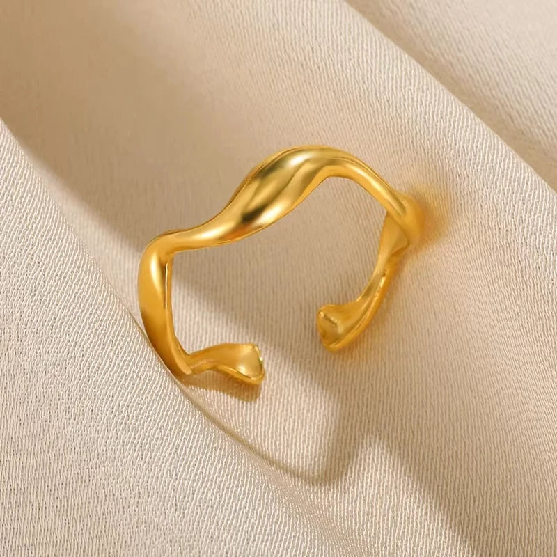 316L Edelstahlringe für Frauen Goldfarben Mehrlagiger Geometrischer Offener Ring Vintage Wasserdichter Hochzeit Ästhetischer Schmuck Geschenke
